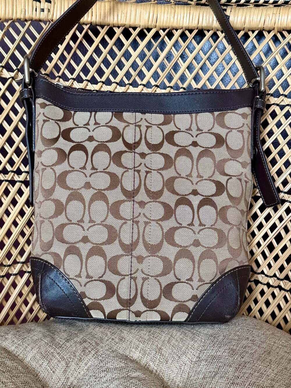 Coach Signature C Brown Canvas Leather Shoulder Bag